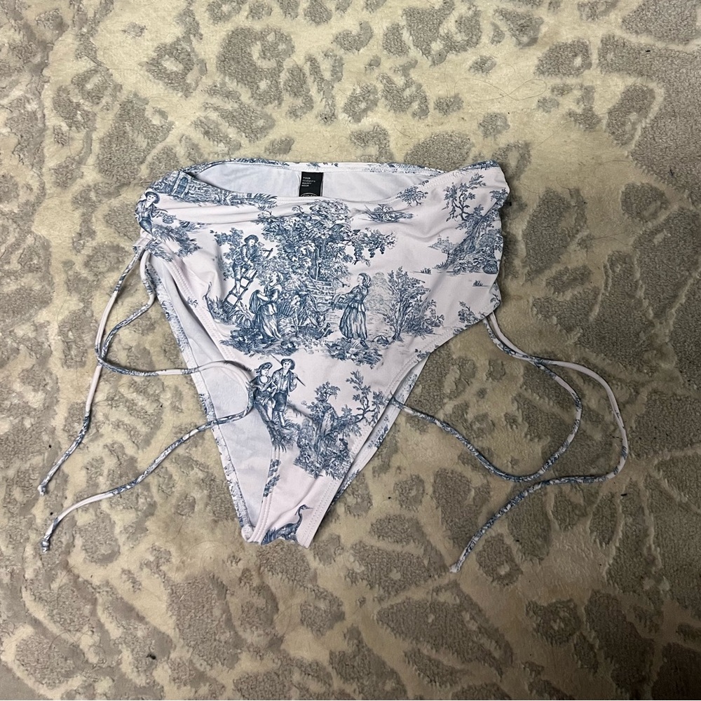 Blue and White high waisted Bikini Bottom